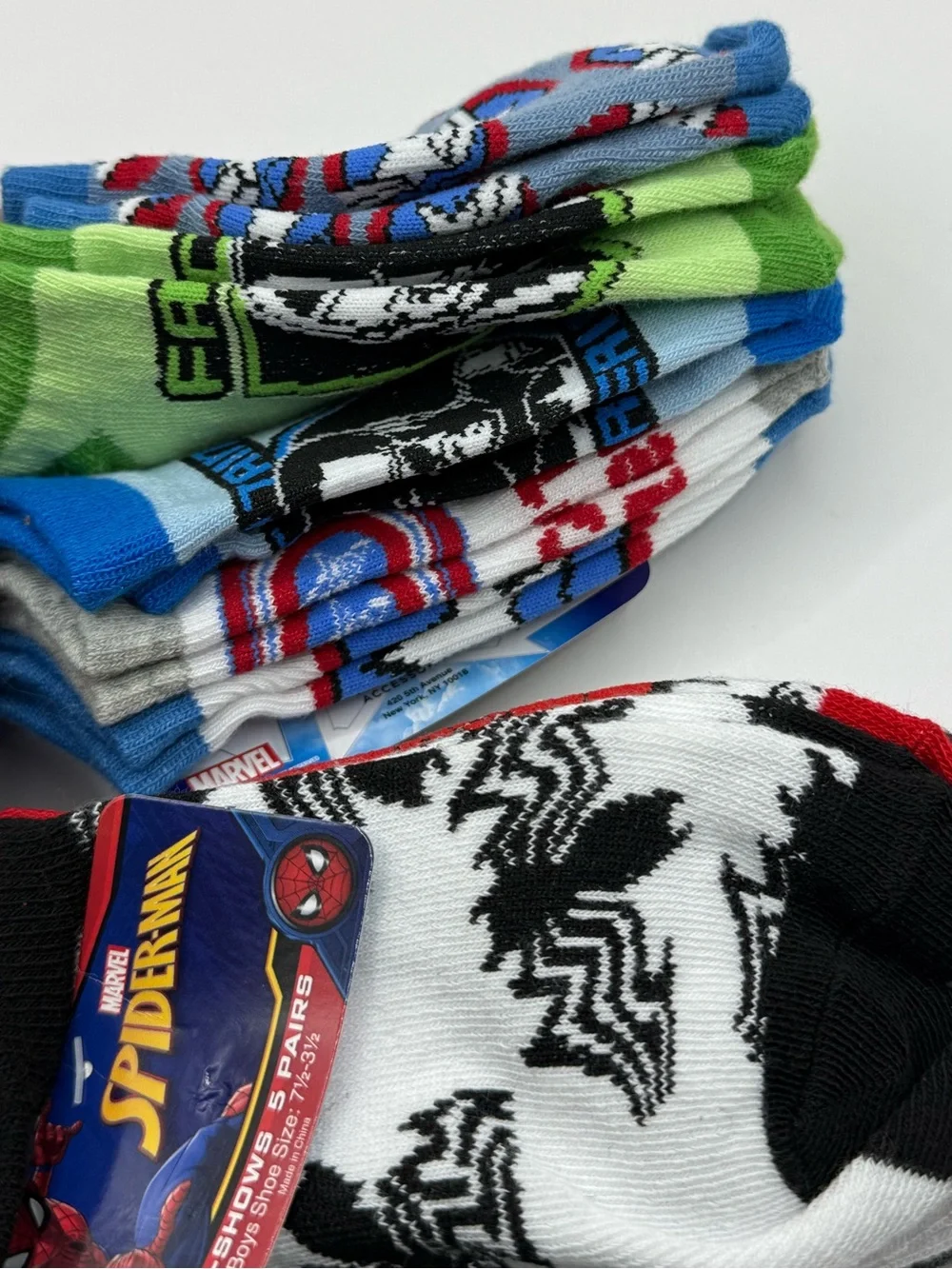 Marvel Boys No-Show Socks - Spider-Man & Captain America Designs -2PK (10 pairs)